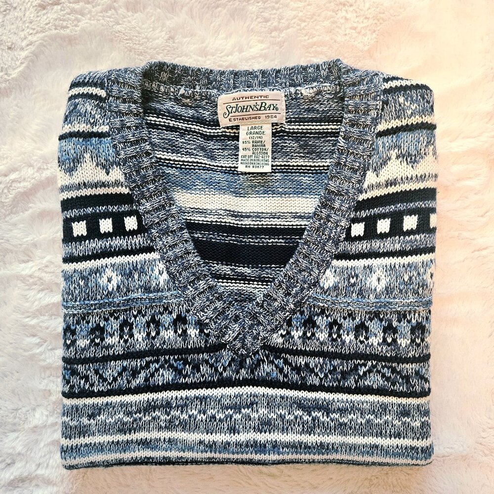 St. John's Bay Authentic Vintage Women's Vest V-Neck Nordic Fair Isle Size L